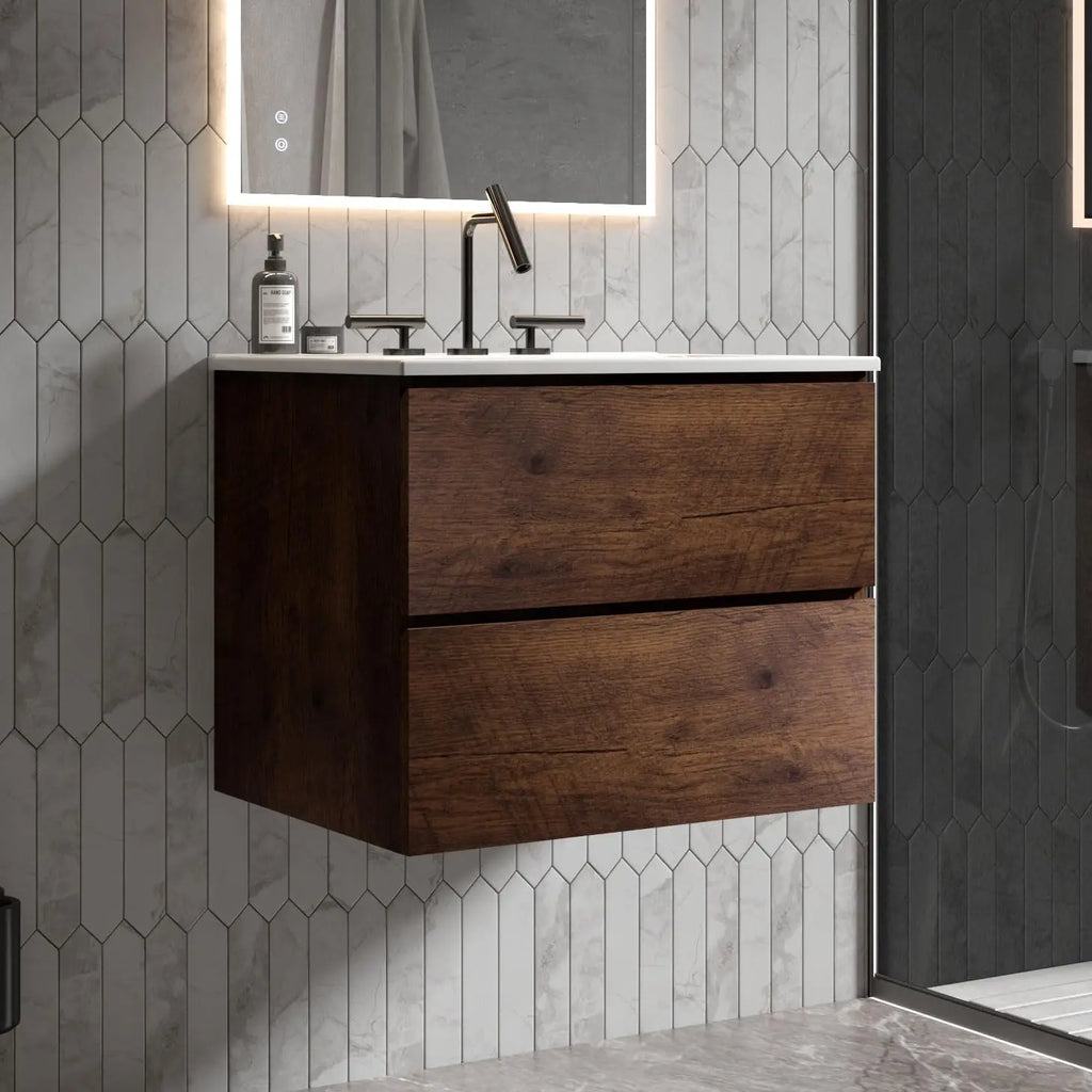 24" Bathroom Floating Vanity with Sink, with Double Soft Closing Drawers, Large Storage