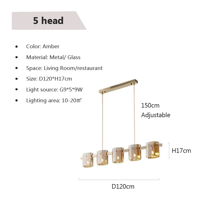 Postmodern LED Amber Smoky Glass Chandeliers