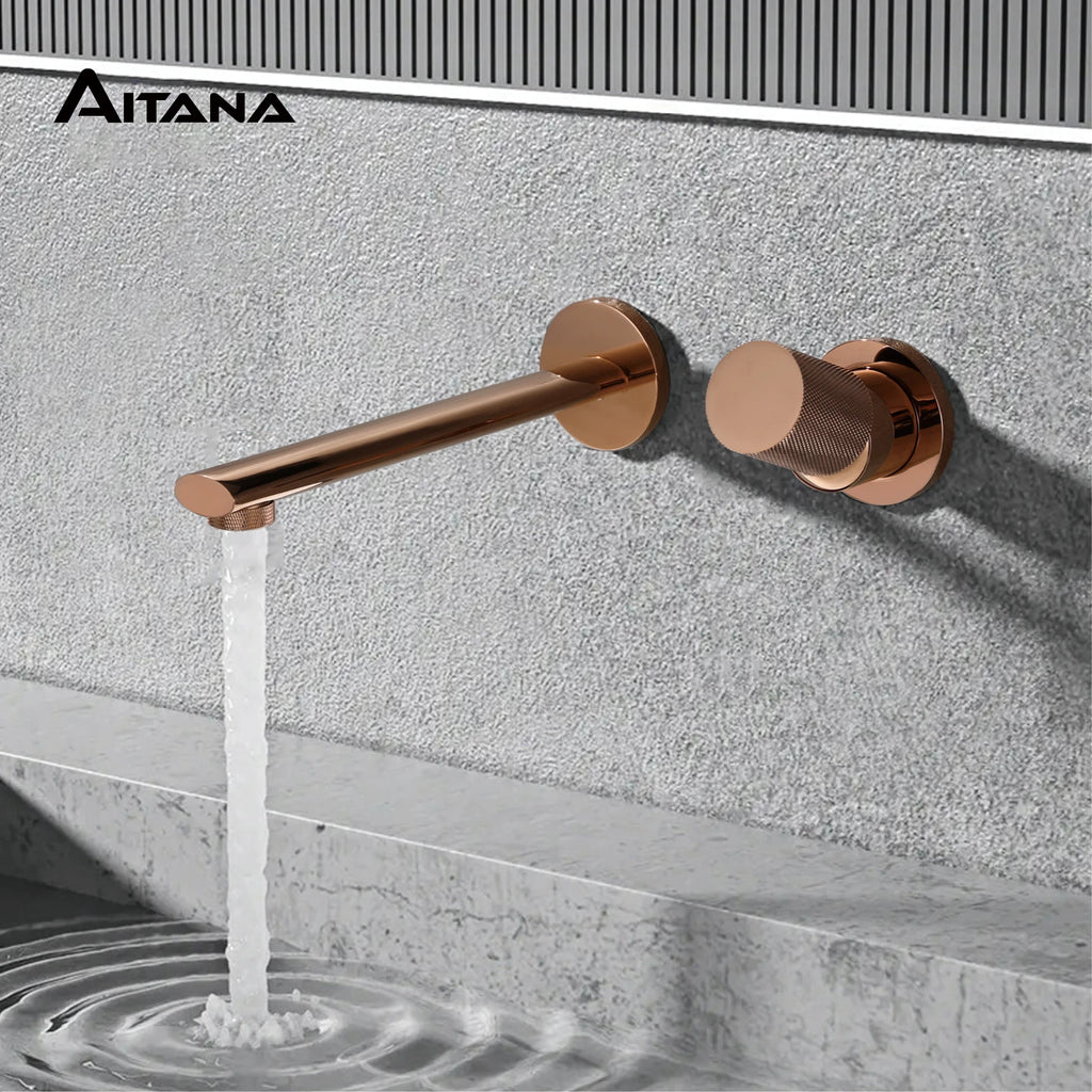 Luxury Brass Wall Mounted Bathroom Faucet with Single Handle and 2-Hole Modern Design, Six Finishes.