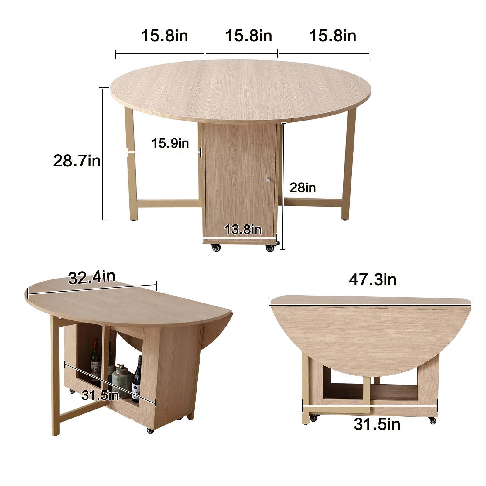Multifunctional Round Folding Dining Table with Dining Chairs