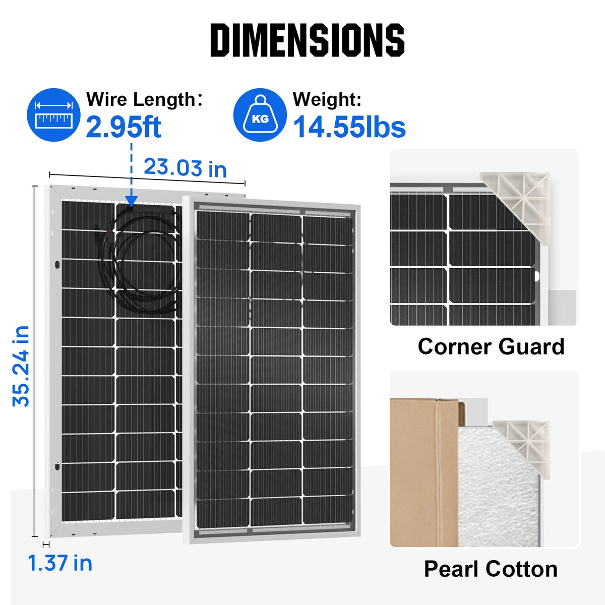 ECO-WORTHY Bifacial 100 Watt 12 Volt Monocrystalline Rigid High-Efficiency  Solar Panel,
