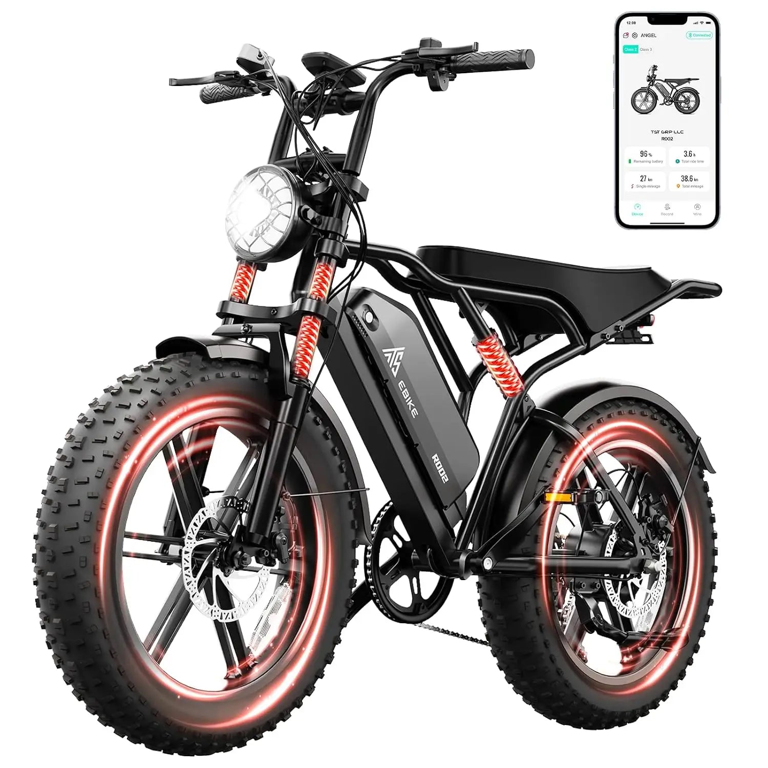 TST Electric Bike for Adults 1500W Peak 20" Fat Tire All-Terrain E-Bike 60 Miles Electric Dirt Bike - 48V 15 AH Battery,