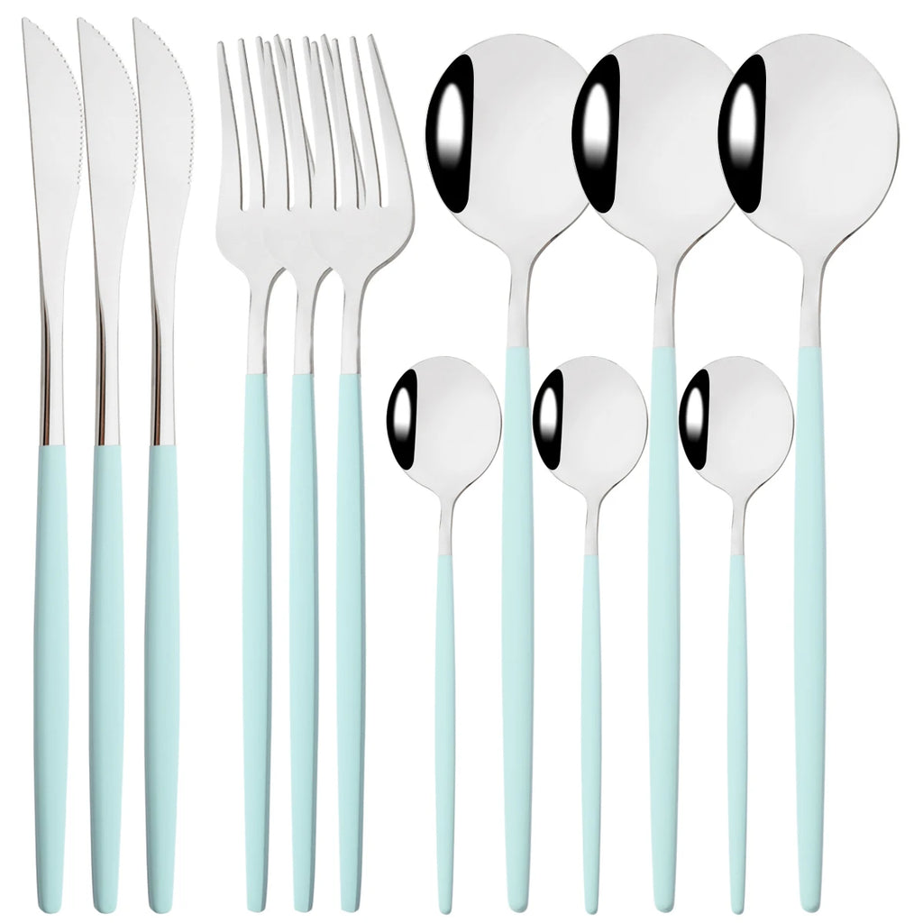 12pcs Black Gold Dinnerware Set Stainless Steel Tableware Knife Fork Coffee Spoon Teaspoons Cutlery Set Party Kitchen Flatware