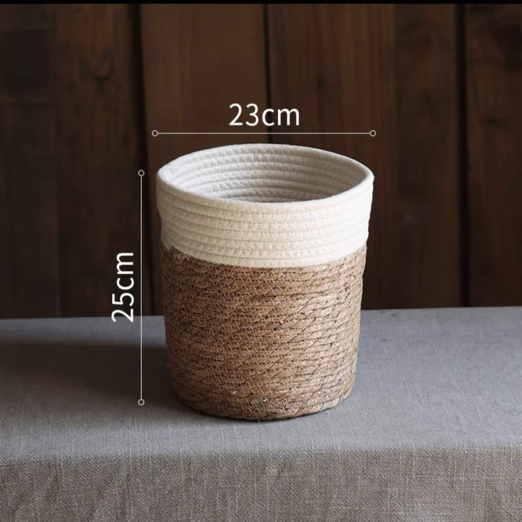 Natural Straw Storage Basket - Woven Planter Flower Pot