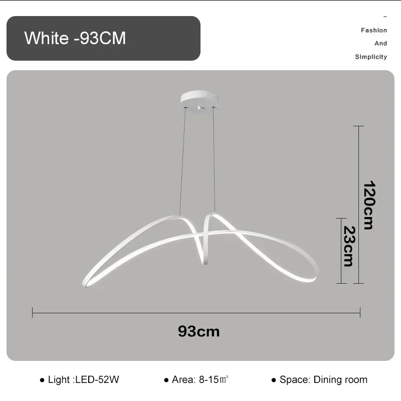 Nordic Butterfly Ribbon Shaped Aluminum Dining Table LED Chandelier Kitchen Living Room Study Suspension Indoor Lighting Fixture