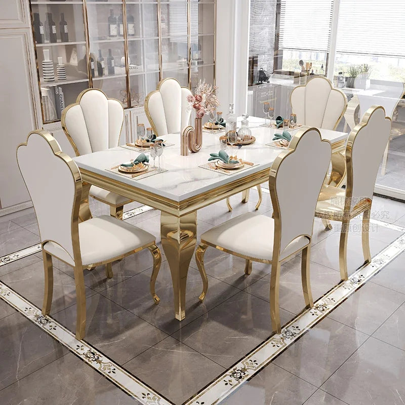 Marble Luxury Dining Table, Unique Gold Individual White Italian Dining Table