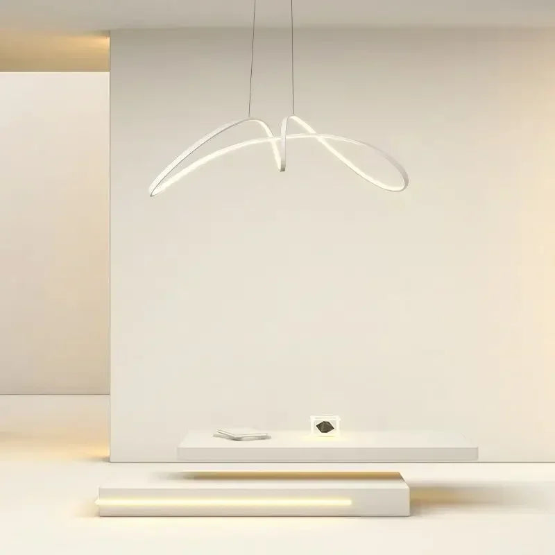 Nordic Butterfly Ribbon Shaped Aluminum Dining Table LED Chandelier Kitchen Living Room Study Suspension Indoor Lighting Fixture