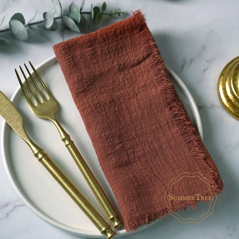 12PCS Napkins 41x41cm Cotton Cloth Gauze Retro Burr Rustic Linen Napkin