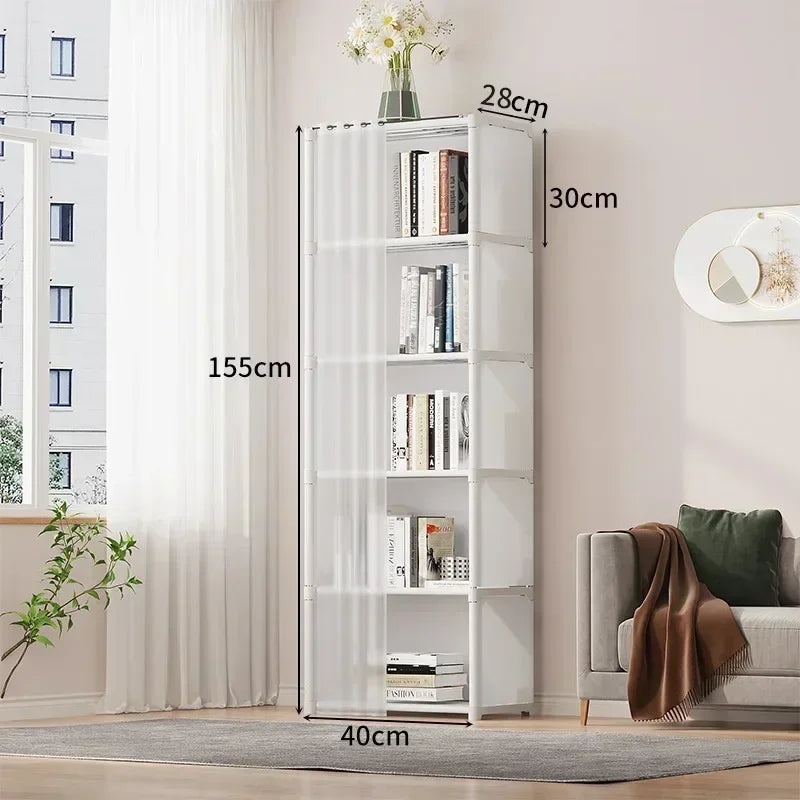 Multi-layer Storage Rack Dustproof Wardrobe Storage Cabinet Multifunctional with Curtains Portable Clothes Organizer Cabinet
