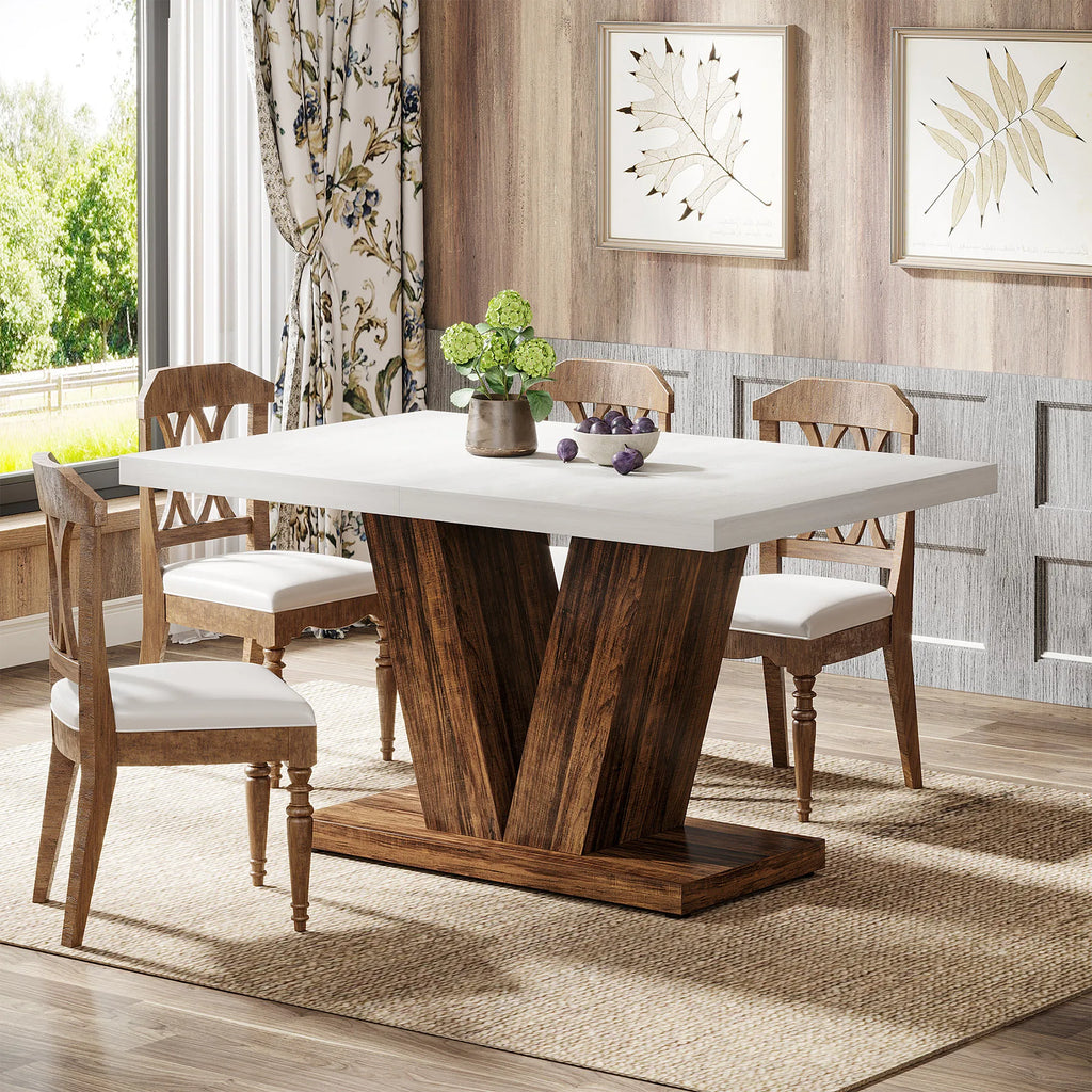 Tribesigns 47-Inch Dining Table for 4-6, White Kitchen Dinner Table with Heavy Duty Pedestal,