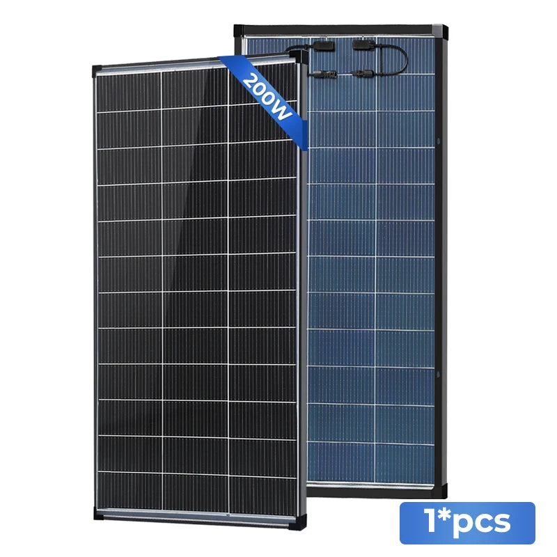 Bifacial 200W N-Type Monocrystalline Solar Panel 18V 18BB Busbar High Efficiency PV Module Dual-Sided Power Generation IP68 Waterproof Off Grid Solar Charger for Home Cabin RV Camper Camping Boat Yacht Battery Power Station O