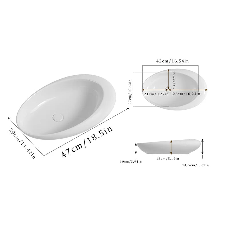 Elegant Ceramic Vessel Sink, Oval-Designed Ceramic Washbasin - an Ideal Choice for Modern Bathroom Fixtures, Suitable for Dressing Rooms, Vanity Tables, and Bathrooms