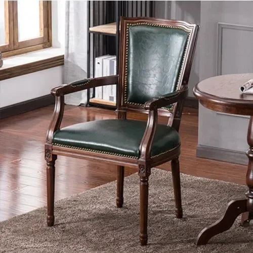 Armrest Beautiful Dining Chairs, Wood Rustic European Designer Leather Chair