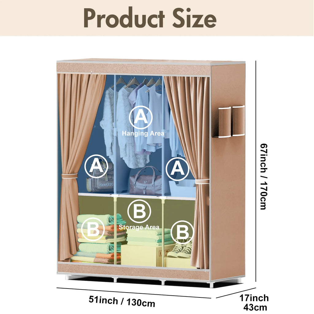 51-Inch Portable Closet Wardrobe 16mm Thick Pipe Clothing Storage Rack Organizer Non-Woven Fabric Cover