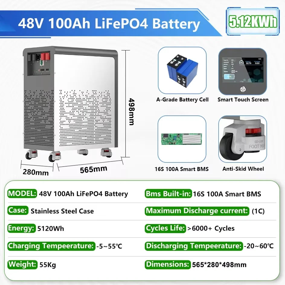 LiFePO4 48V 600Ah 300Ah Battery Pack 6500+ Cycles Bluetooth RS485 CAN BMS 51.2V 100Ah Solar Energy Storage Lithium AKKU EU STOCK