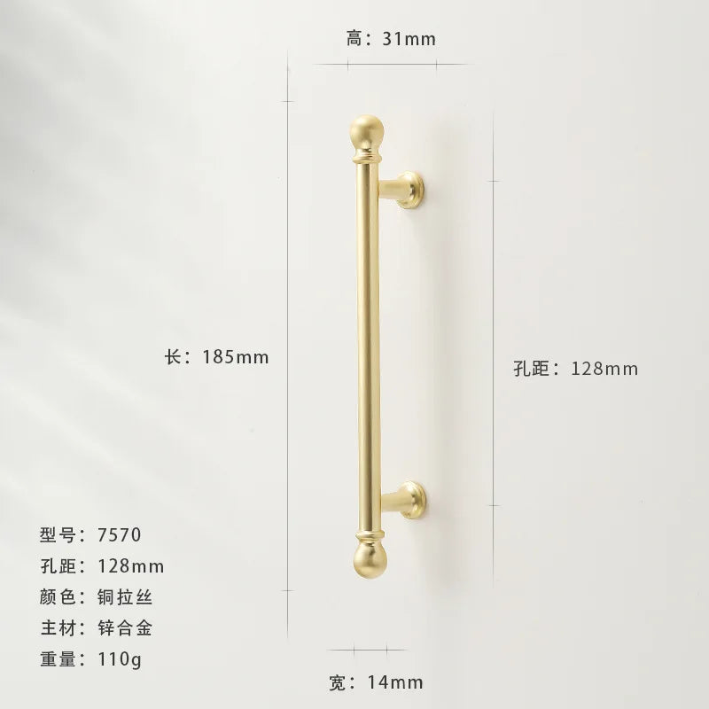 French-style Golden Wardrobe Door Handle Copper-finish, Single-hole Drawer Knob,