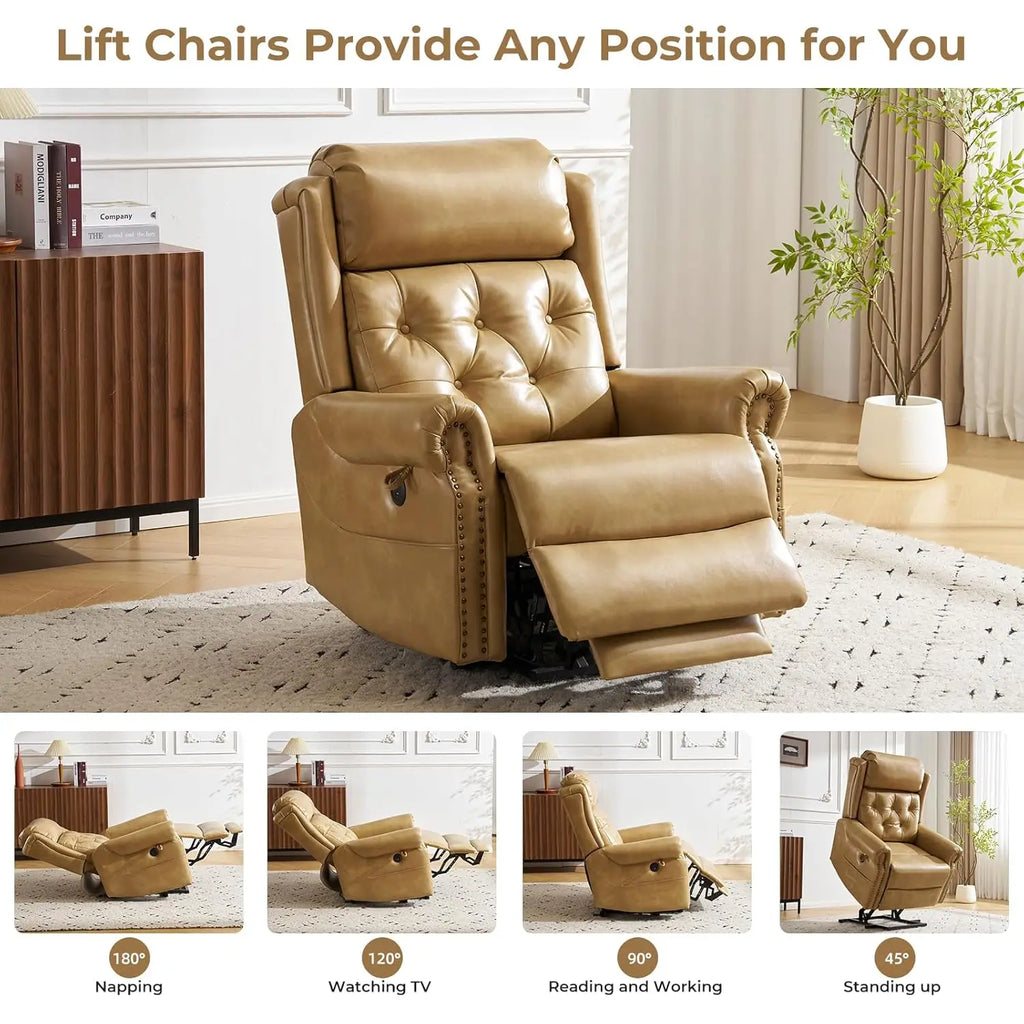 Power Lift Recliner Chair, Lay Flat Massage Heat Adjustable Headrest Extended Footrest USB Ports,