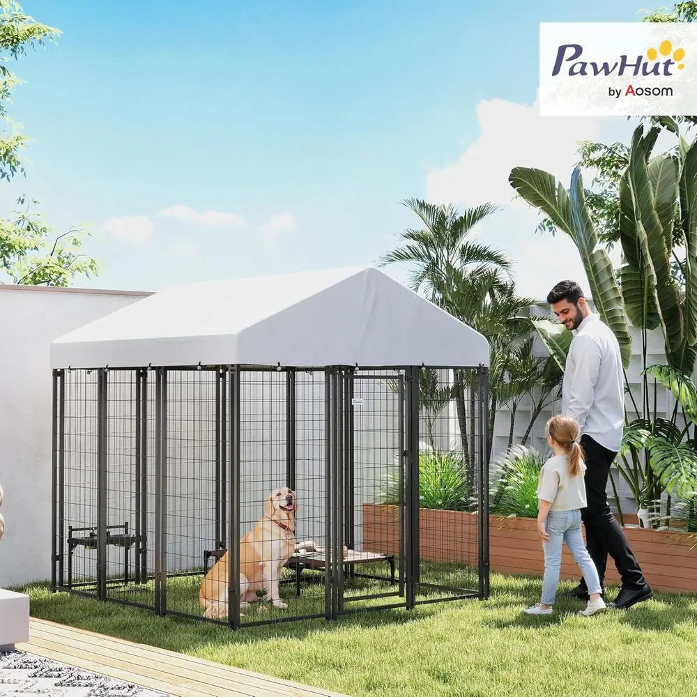 Outdoor Dog Kennel with Roo, 6' x 6' x 6' Heavy Duty Welded Wire Dog Playpen Enclosure with Ese-Proo Lock,