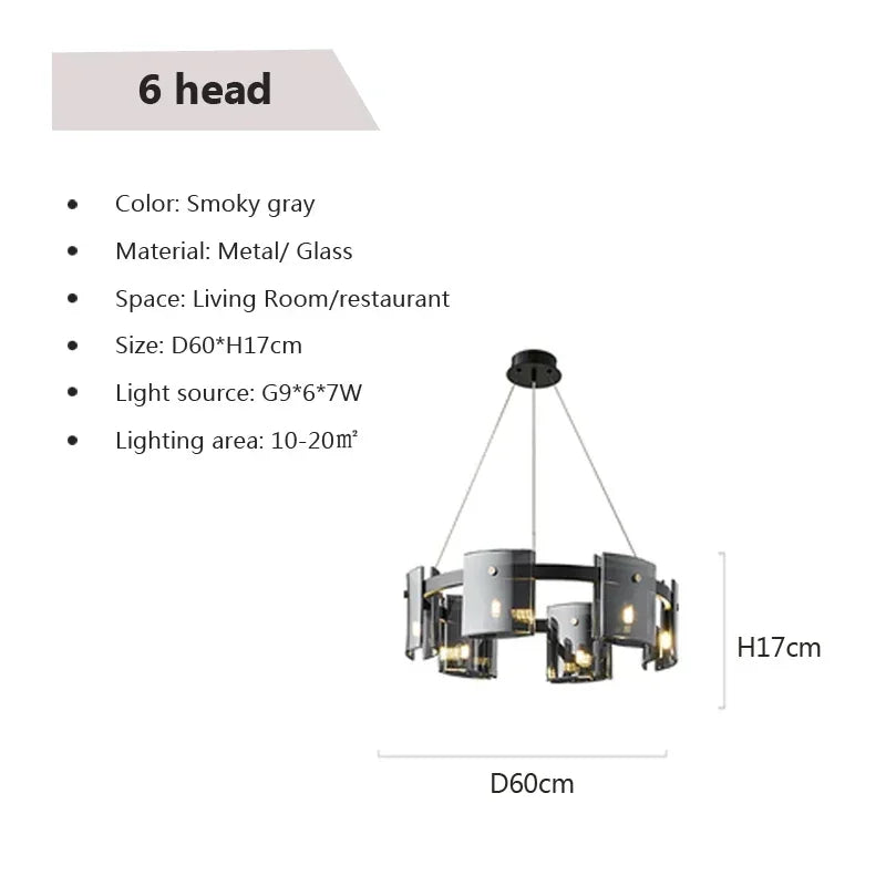 Postmodern LED Amber Smoky Glass Chandeliers