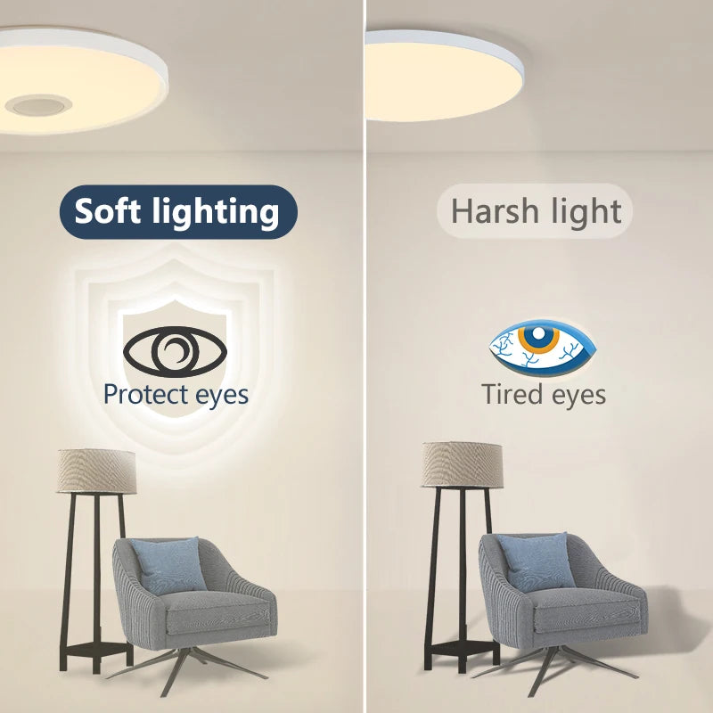LED Smart Dimming Ceiling Light With Remote Control, with built in speaker to connect to Bluetooth to play music from your phone