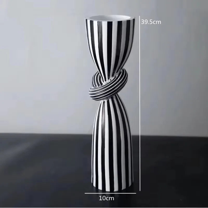 Black and White Striped Twisted Rope Knot Single Candle Holder, Resin, Dining Table Wedding Center Decoration, Modern Decoration