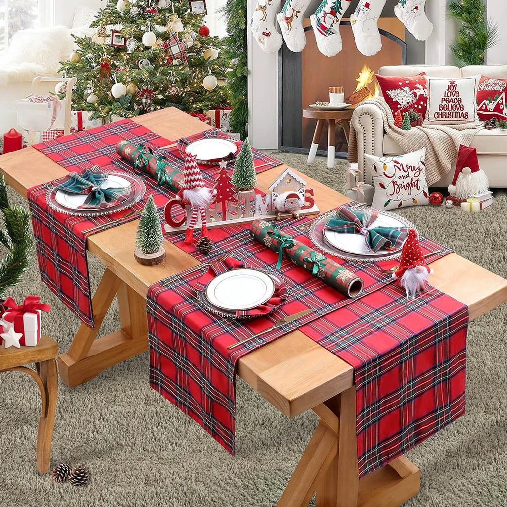 Christmas Table Runner Red Scottish Tartan Plaid Napkins Christmas Decorations For Home Festival Gifts New Year Party Placemat