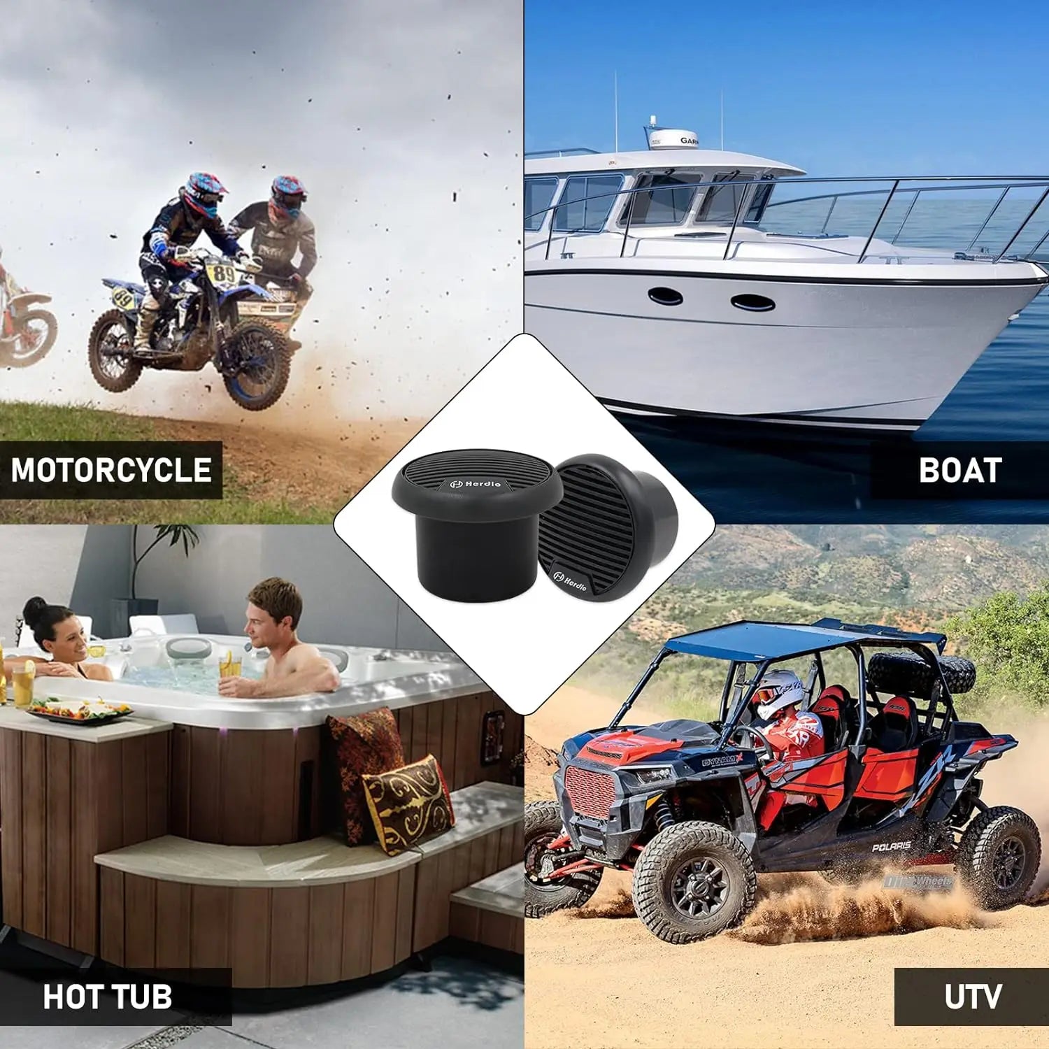 Herdio 3'' 160W 2PCS Marine Boat Waterproof Speakers Motorcycle Bluetooth Speaker Audio Stereo System For ATV UTV Outdoor Boat