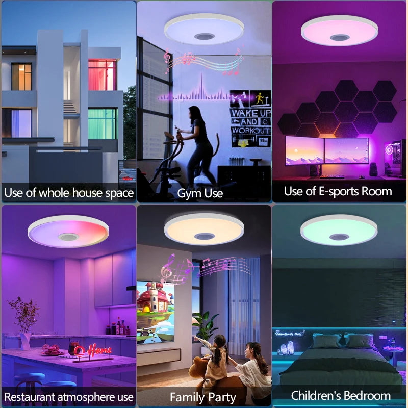 LED Smart Dimming Ceiling Light With Remote Control, with built in speaker to connect to Bluetooth to play music from your phone