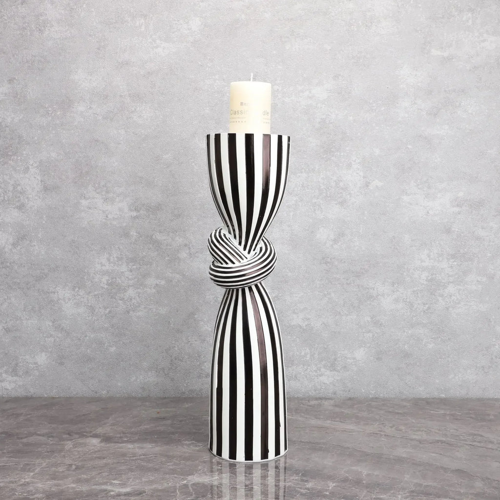 Black and White Striped Twisted Rope Knot Single Candle Holder, Resin, Dining Table Wedding Center Decoration, Modern Decoration