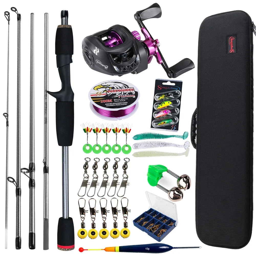 Sougayilang Baitcasting Fishing Rod and Reel Combo, 5Section Fishing Rod and 7.2:1 Gear Ratio Reel Full Kit