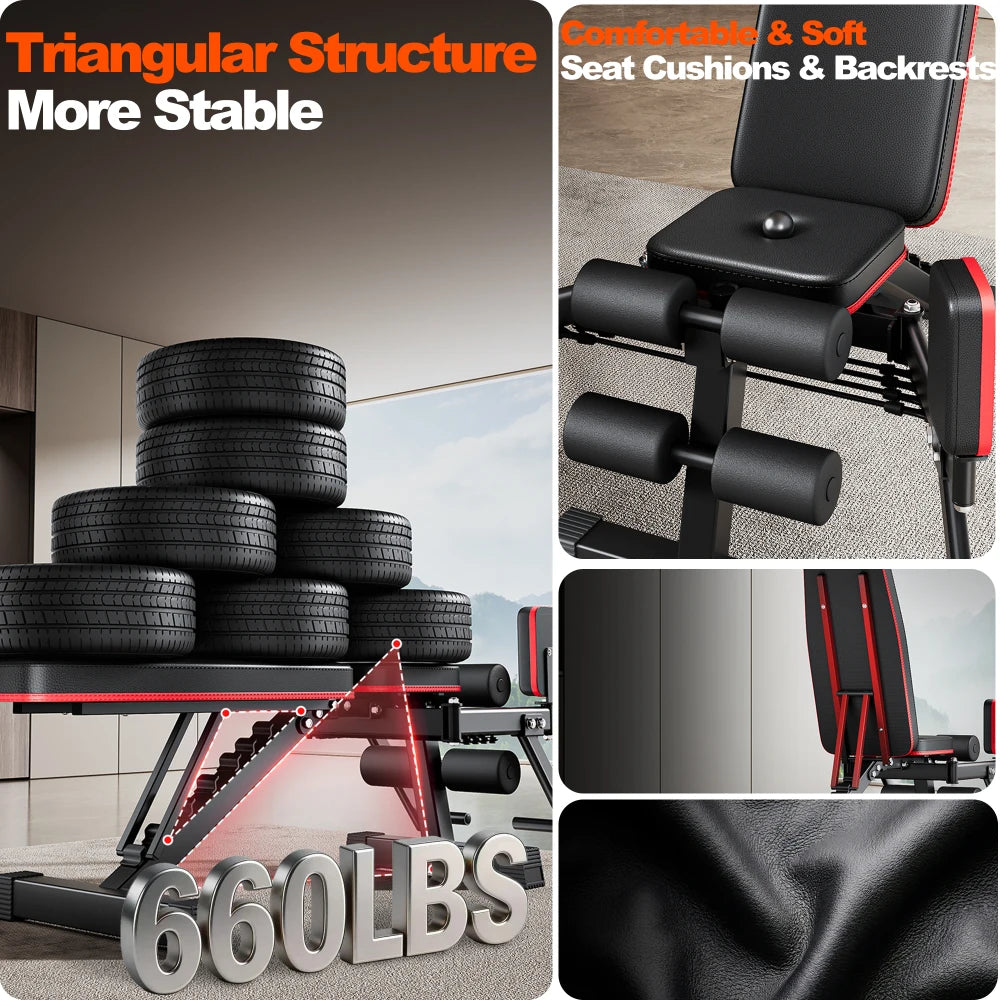 2-in-1 Weight Bench for Home Gym, Adjustable Backrest and Resistance Rope System,