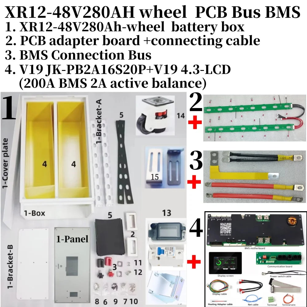 XR12 Lifepo4 Lithium Battery BOX DIY Kit For EVE CATL 280AH 302AH JK Inverter BMS V19 4.3 LCD Solar Home Energy Storage System