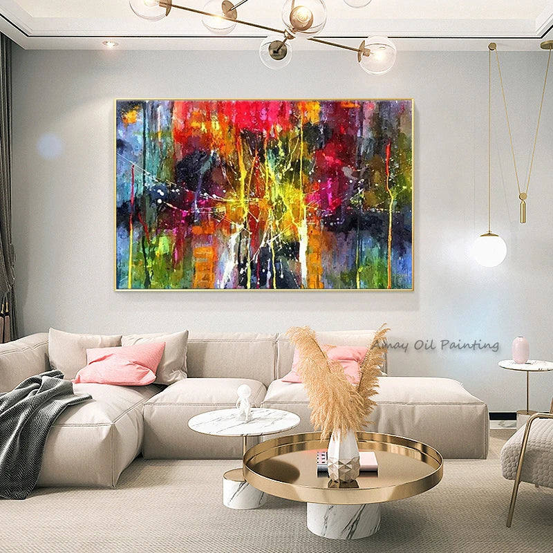 Hand painted Thick Impasto Multicolor Drip Canvas Oil Painting