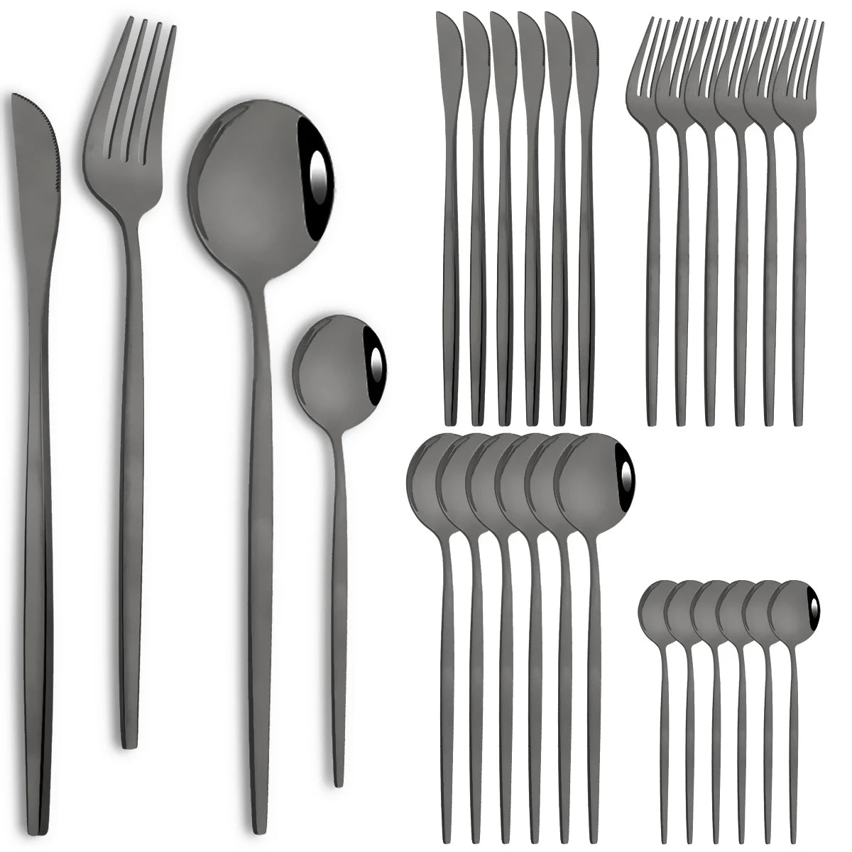 24pcs Stainless Steel Cutlery Set Knife Coffee Spoon Fork Dinnerware Set Mirror Durable Flatware Western Party Kitchen Tableware