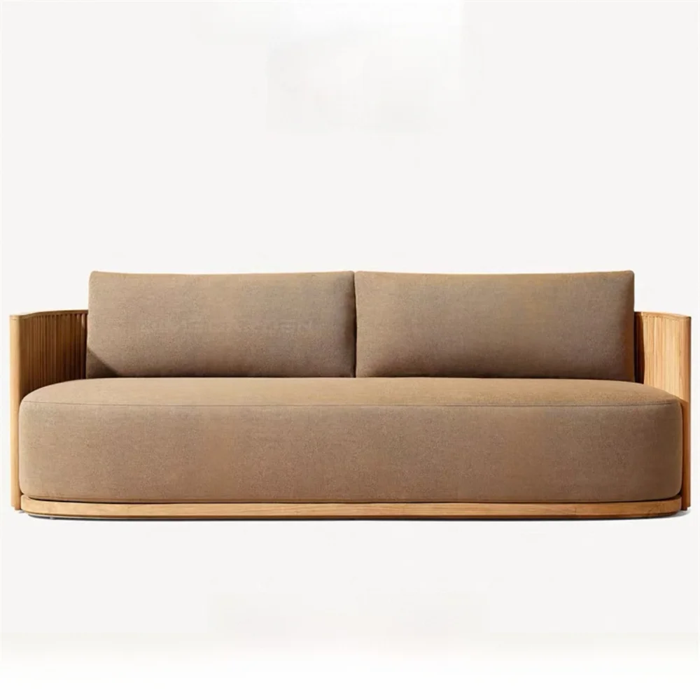 Outdoor patio teak sectional sofa set, Waterproof fabric sofa, table and chair covers, wood frame