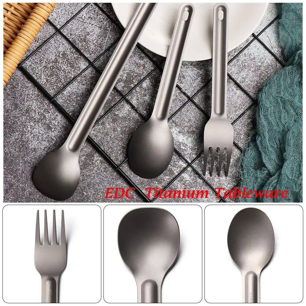Light Titanium Long Handle Spoons and  Cutlery Fork for Outdoor Camping