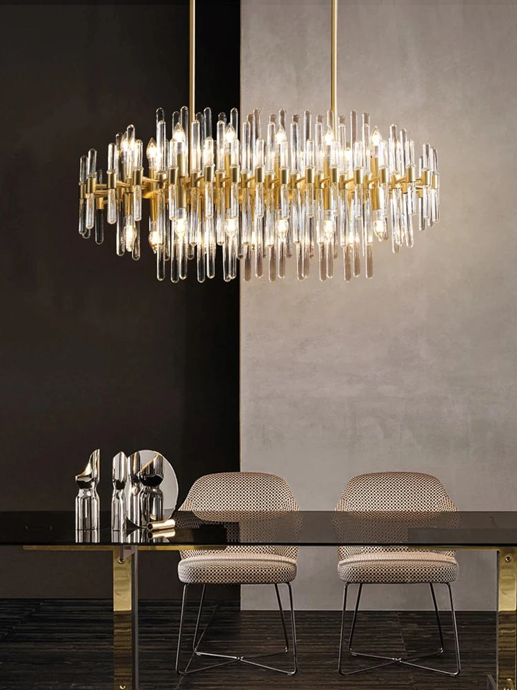 E14 LED Postmodern Chrome Crystal Gold Chandelier
