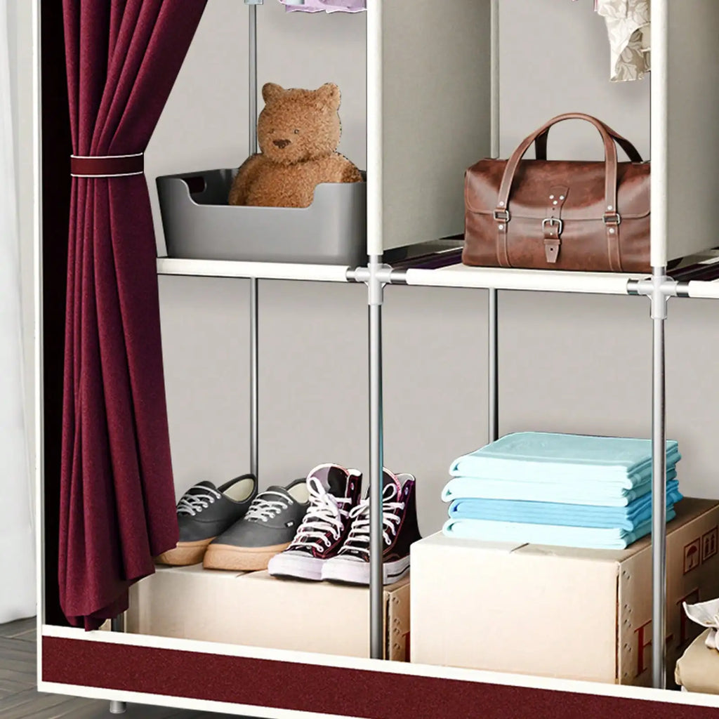65" Portable Wardrobe Closet with Shelves & Hanging Rod, Large Capacity Cloth Storage Cabinet with Zipper Cover, Dustproof Non-Woven Fabric Organizer