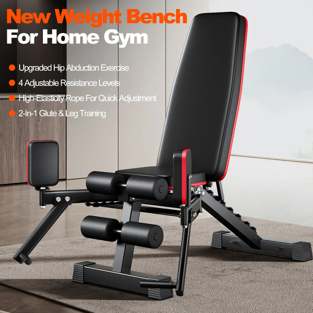 2-in-1 Weight Bench for Home Gym, Adjustable Backrest and Resistance Rope System,