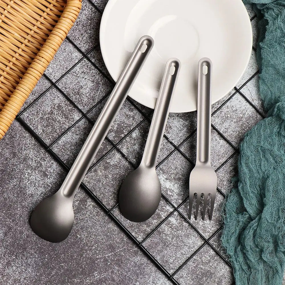 Light Titanium Long Handle Spoons and  Cutlery Fork for Outdoor Camping