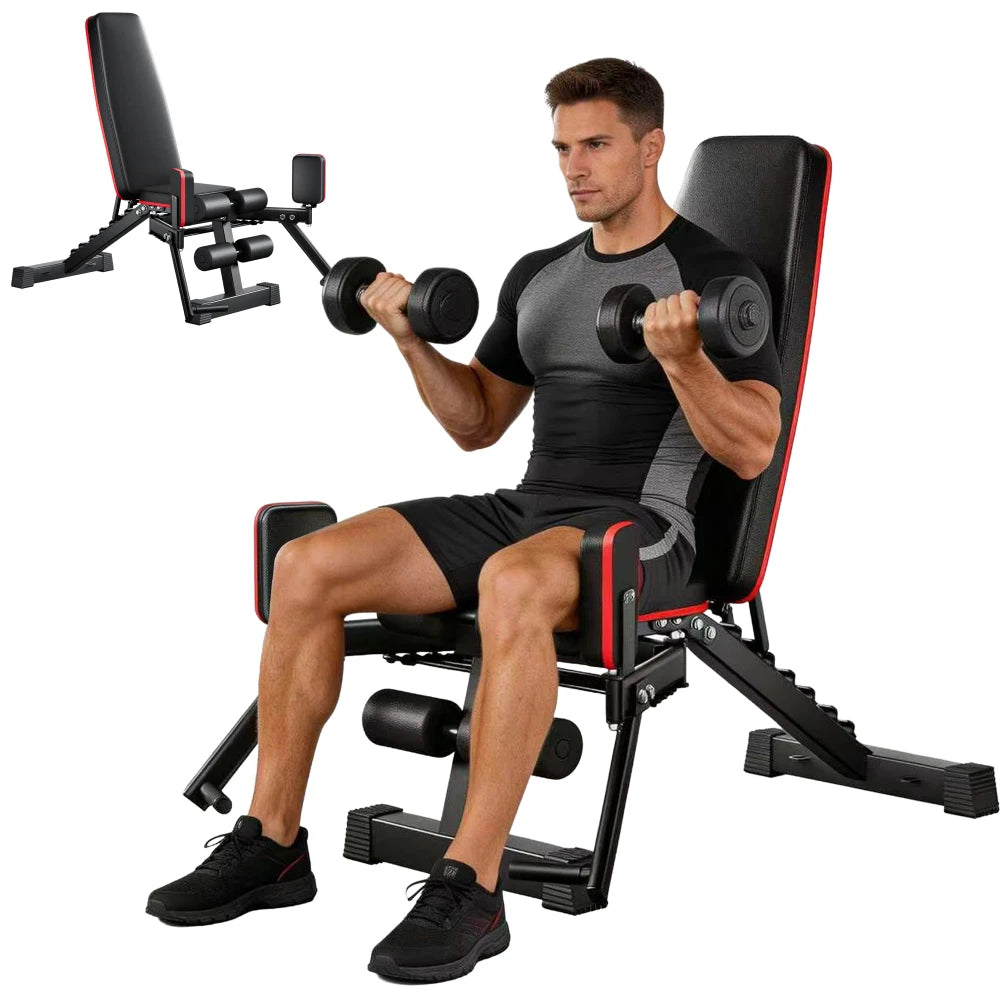 2-in-1 Weight Bench for Home Gym, Adjustable Backrest and Resistance Rope System,