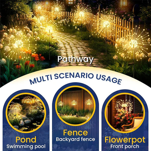 420LED Solar Power Firework Garden Lights Decor Pathway Outdoor Waterproof Patio Lawn Landscape Yard Solar Light