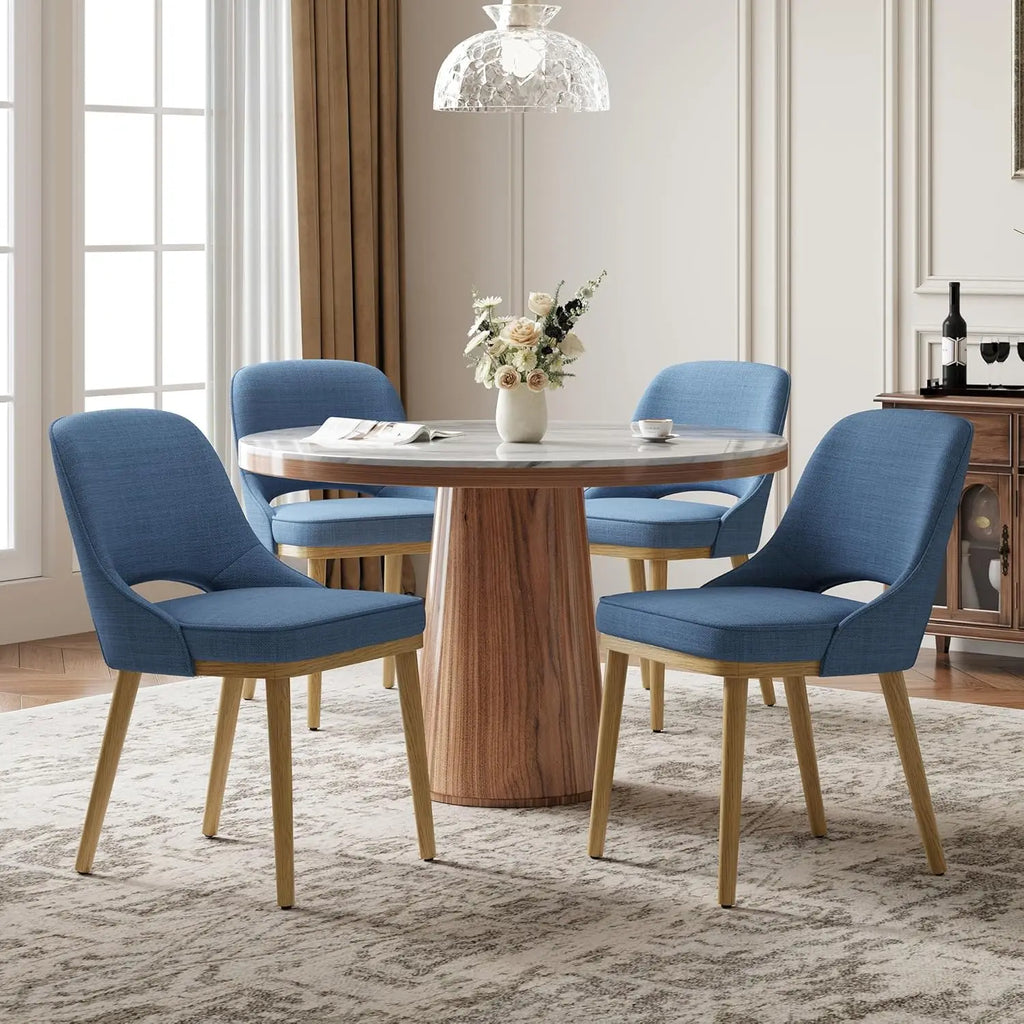 Modern Upholstered Dining Chairs Set of 4, Open Back with Solid Wood Legs,