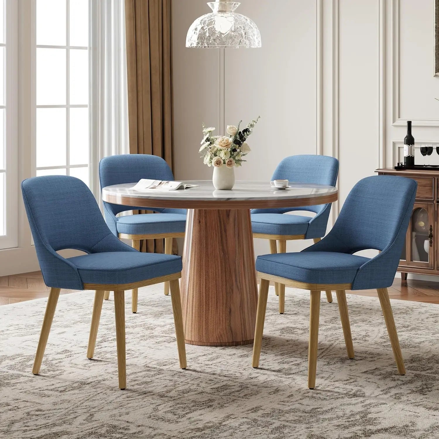 Modern Upholstered Dining Chairs Set of 4, Open Back with Solid Wood Legs,