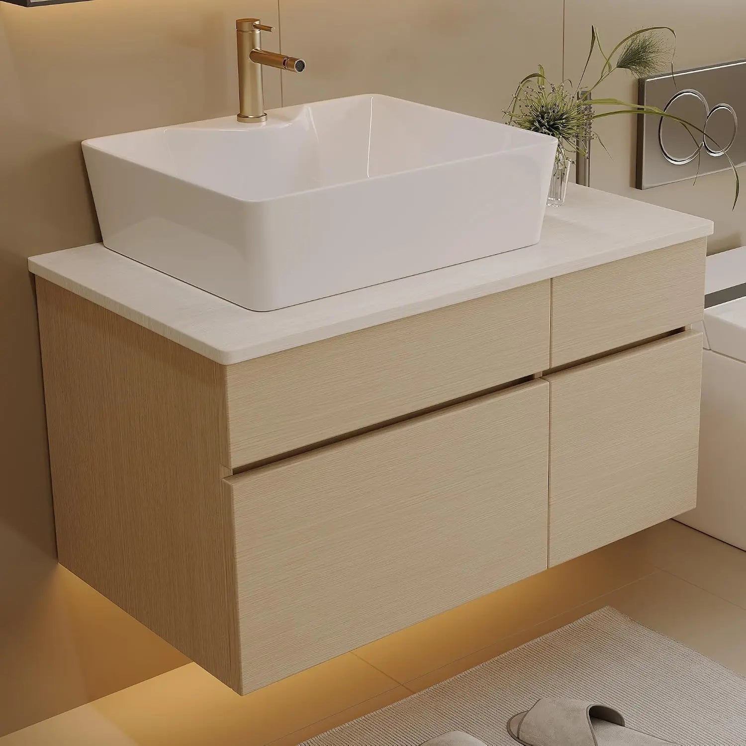 36 inch Bathroom Vanity with Sink and Countertop, Modern Freestanding Bathroom Vanity Cabinet with Oval Ceramic Vessel, Custom