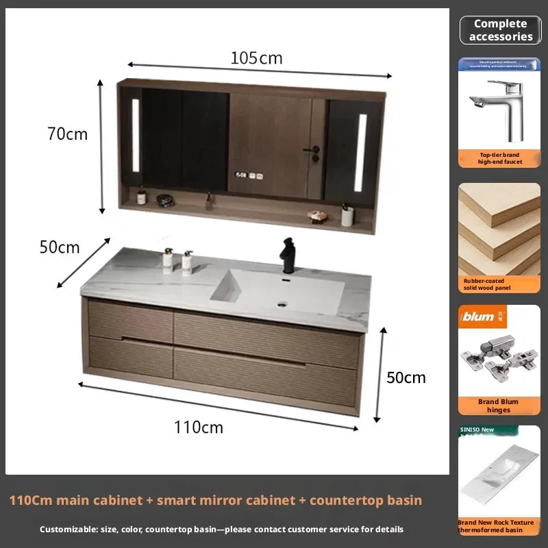 Intelligent Bathroom Vanity, Seamless Stone Slab Ceramic Basin for a Modern Streamlined Look