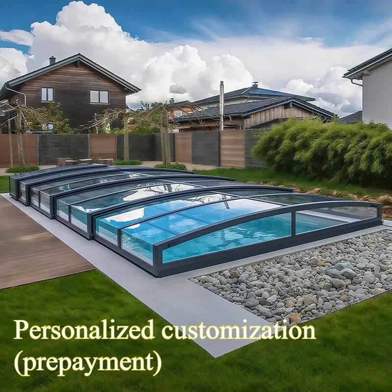 Any Size Custom Aluminum Telescopic Swimming Pool Cover, Transparent Retractable Weatherproof Outdoor Backyard Garden Patio Shelter