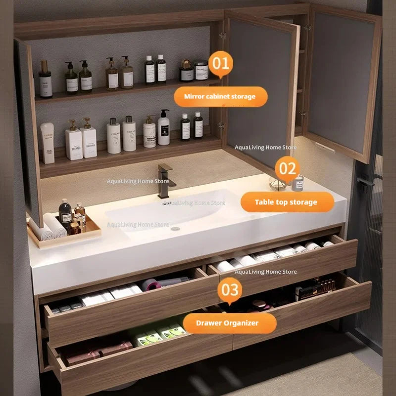 Rock Plate Ceramic Bathroom Cabinets Modern Simple Intelligent Mirror Bathroom Cabinets Household Washbasin Furniture Kast JTB