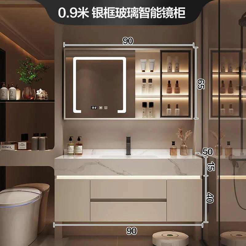 Luxury Bathroom Vanity Cabinet with Storage, Mirror, Wall Shelves