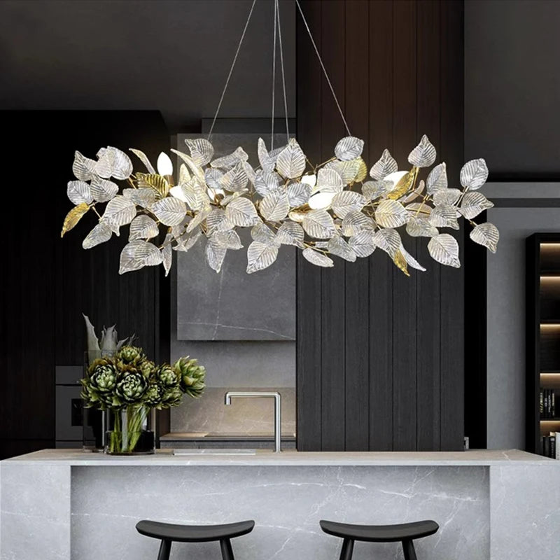 Luxury Ginkgo LED Chandelier Postmodern Glass Pendant Lamp